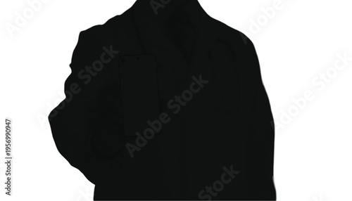 Black silhouette of a professional person wearing a blazer standing with arms down on a white background.