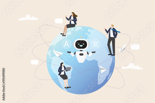 Artificial Intelligence Chatbot and Global Communication Concept with Multilingual Translation Technology