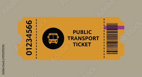 A public transport ticket with a barcode and bus icon on a yellow background