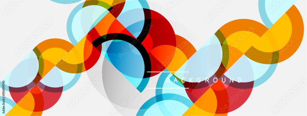 Obraz premium Abstract colorful circles overlap, creating dynamic visual texture. Modern design element for backgrounds, banners, presentations.
