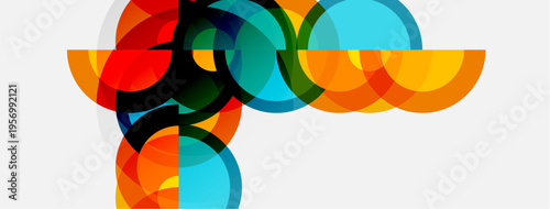 Abstract composition featuring overlapping colorful circles. Bright hues create dynamic visual effect, modern design element.