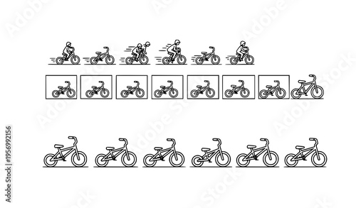 Tricycle icon animation sequence with motion frames outline vector illustration set