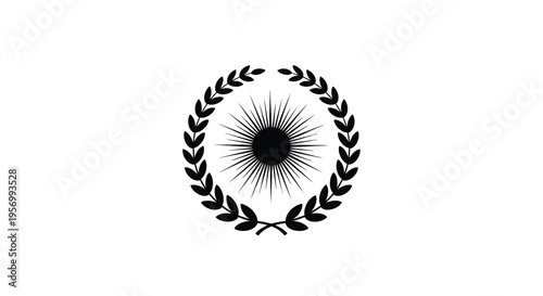 Circular wreath design with a radiant sun a striking silhouette