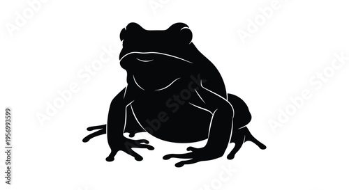 A striking black silhouette of a plump frog resting peacefully silhouette