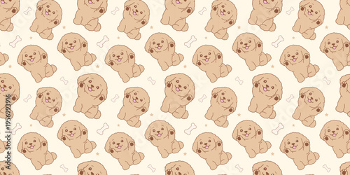 Adorable Cartoonish Puppies Illustration Set Isolated. Dog seamless pattern poster, banner, cards with cute blue brown dogs