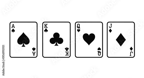 Four playing cards ace king queen and jack silhouette