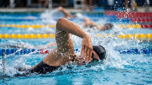 Close-up water splash from swimmer arm stroke