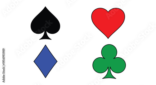 Colorful playing card suits displayed against a white background silhouette