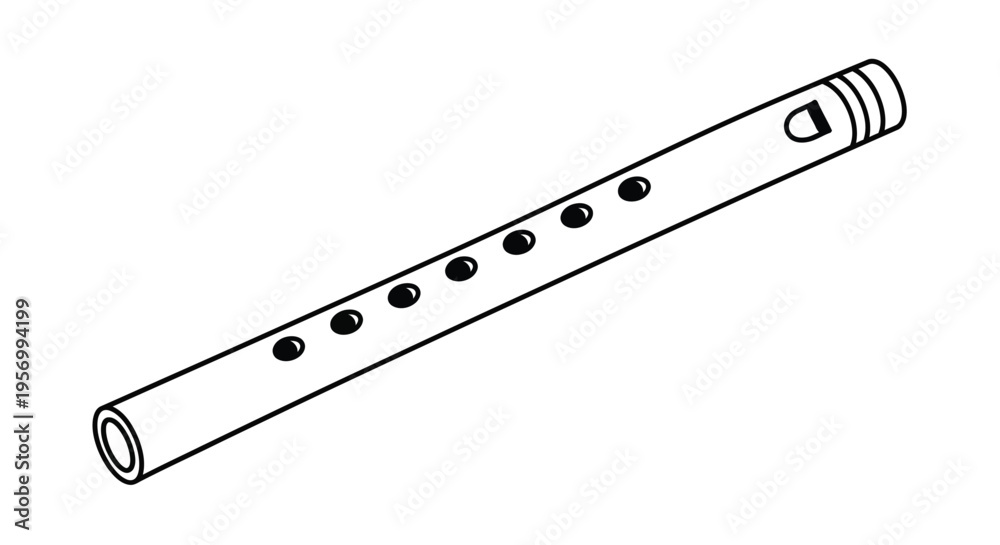 Fototapeta premium Simple black and white illustration of a flute a musical instrument silhouette