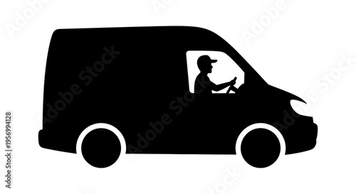 Silhouette of a Delivery Van with Driver, Ideal for Logistics and Transportation Services