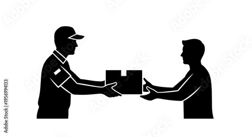 Delivery person handing a package to a customer, representing logistics and shipping services