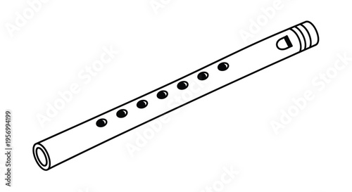 Simple black and white illustration of a flute a musical instrument silhouette