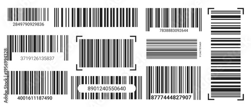 Black-lined EAN-13 barcode label set on a white background. Clear vector code layout for retail inventory identification, pricing, and product scanning systems