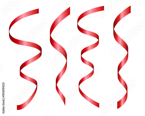 赤いカールリボン装飾セット（光沢感のある縦長パーティーデコレーション素材）