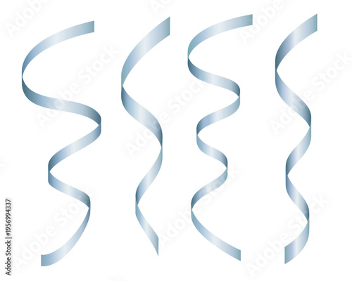 銀色のカールリボン装飾セット（光沢感のある縦長パーティー演出素材）