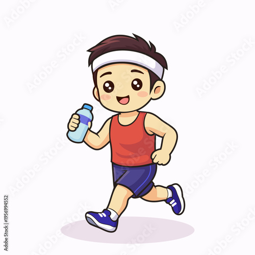 Boy Running Cartoon in Kawaii Style