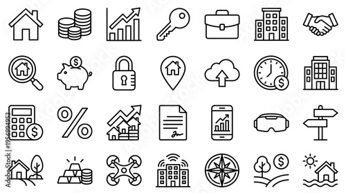 Real Estate Business Icons Set Collection Home Investment Finance Growth Technology And Security Concepts