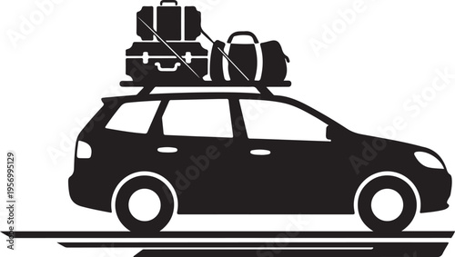 Vector silhouette of car with luggage on roof rack