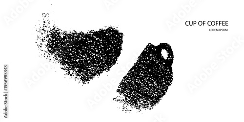 Grunge coffee cup icon. Vintage cafe mug silhouette, retro print poster