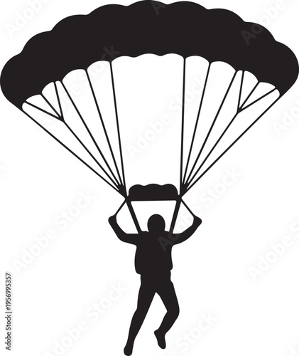 Black silhouette of a person parachuting vector