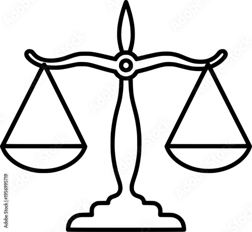 Outline icon of a classic justice balance scale, symbolizing equality and fairness in legal matters and ethical decisions for legal and ethical themes