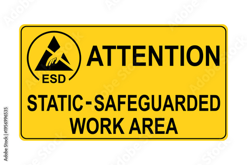 Attention static safeguarded work area sign, hazard warning sign. Flat vector illustration design isolated on white background