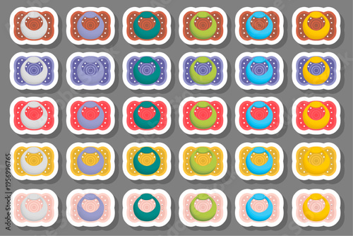 Big colored set baby pacifiers, dummy with rubber nipple