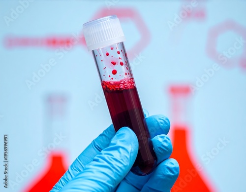 Medical professional holding a blood sample in a test tube.