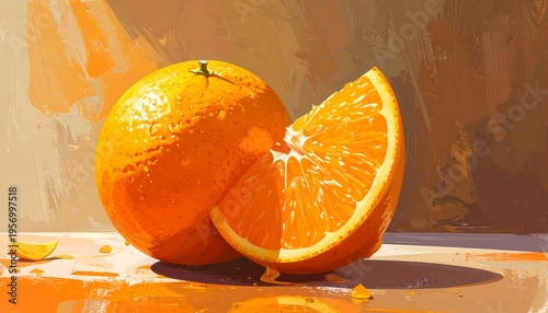 Vibrant Oranges Still Life Painting with Sunlight.