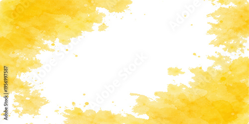 Abstract watercolor and yellow grunge background featuring an orange autumn maple leaf frame with a floral nature pattern and space for text