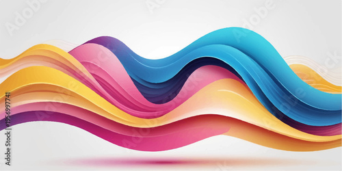 Artistic blue wave vector illustration featuring a colorful flow of light curves and rainbow patterns for a modern web banner template or abstract business backdrop wallpaper design