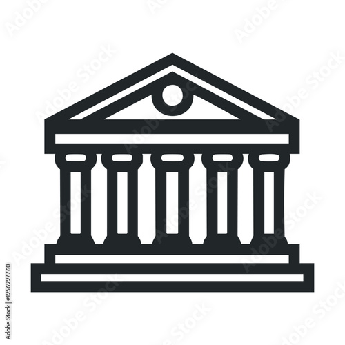 Classical building icon with columns and a triangular roof symbolizing stability, authority, finance, education, or governmental institutions.
