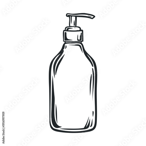 Pump bottle dispenser liquid soap illustration vector graphic for hygiene and personal care products, featuring a simple hand-drawn style.