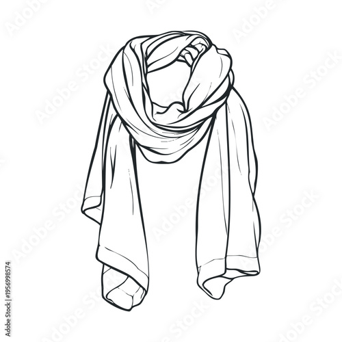 Stylish draped scarf illustration featuring elegant folds and soft fabric texture, perfect for fashion design and apparel concepts.