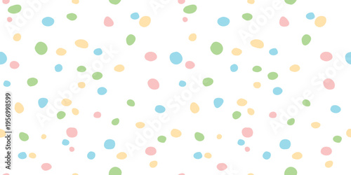 Spotted abstract vector background. Seamless pattern with spots, stains, asymmetric random polka dots, circles. Design for fabric, wrapping paper. Cute children texture, easter backdrop