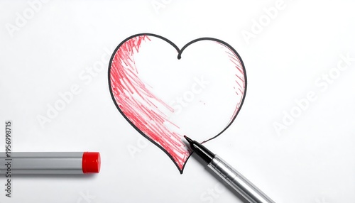 Hand Drawn Heart Being Colored with Red Marker.
