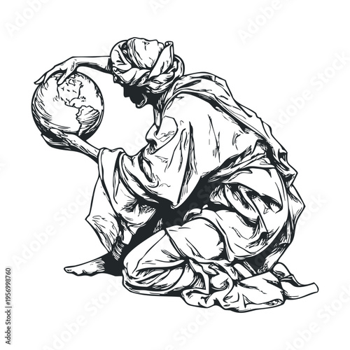 Robed figure gently holds the Earth in his hands, symbolizing global responsibility, environmental care, and the delicate balance of our planet.