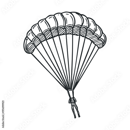 Parachute with a person descending in a hand-drawn sketch style, representing adventure, freedom, and the thrill of extreme sports.