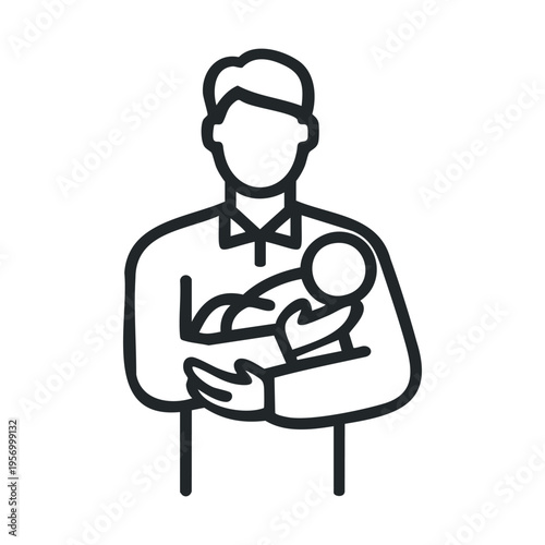 Man holding newborn baby in his arms, depicting a loving father figure providing comfort and support to his infant child, symbolizing family bonds and parental care.