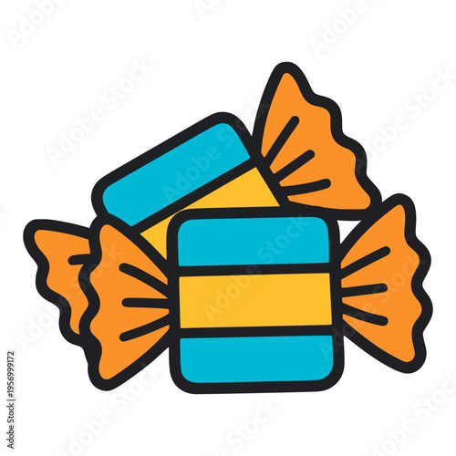 two sweet candy snack icon flat color vector illustration template design
