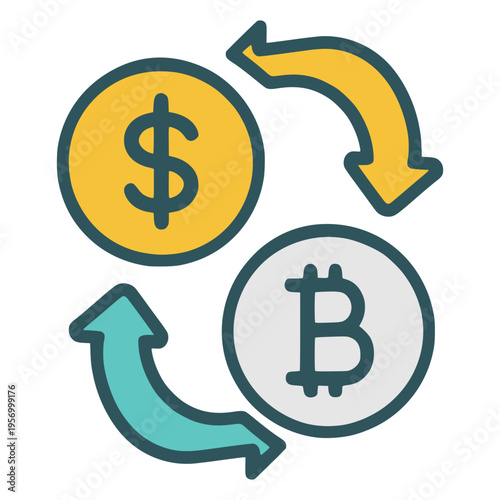 currency exchange dollar bitcoin crypto icon flat color vector illustration template design