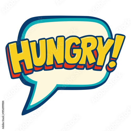 cartoon comic hungry text effect speech bubble flat color vector illustration template design