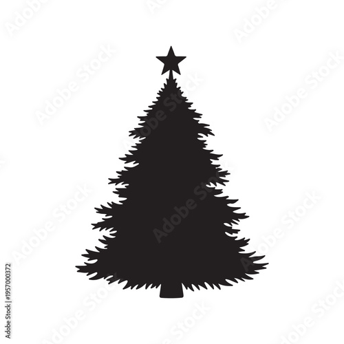 Black Christmas tree silhouette vector illustration on white background