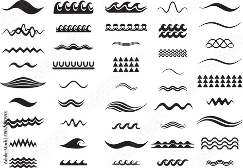 Bild auf Leinwand Collection of black wave and line water ocean