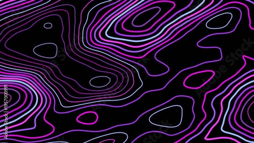 Abstract Topographic Map Lines Animation - Neon Pink and Blue Glow on Black