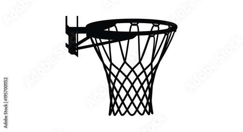 A black silhouette of a basketball hoop against a white background