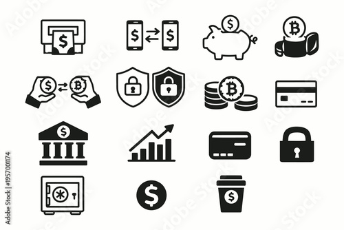 Illustrations of various financial and digital transaction concepts