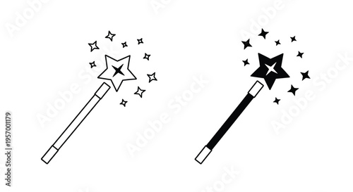 Two magic wands with stars featuring a bold silhouette