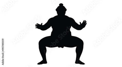 Sumo wrestler in a squatting position a striking black silhouette