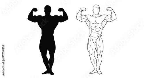 Muscular physiques displayed in contrasting styles black silhouette